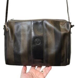 Vintage Fendi Women's Pequin Striped Coated Canvas Crossbody Bag